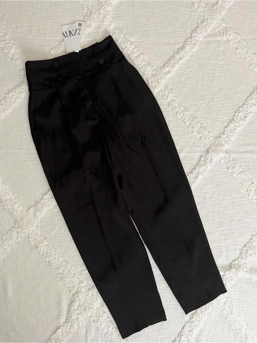 Zara Black High-Waist Trousers with Covered Buttons